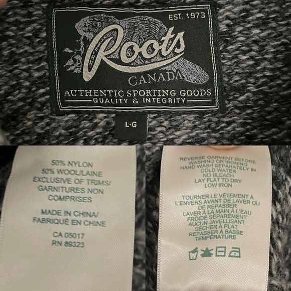 ROOTS Canada Men’s Cabin Wool Button Front Chunky Knit Cardigan Sweater Gray L - Picture 6 of 6